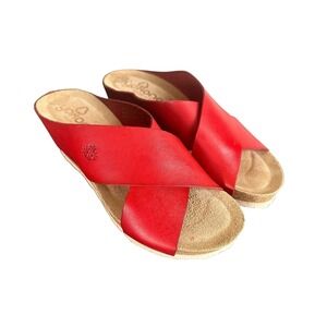 Yokono Red Leather Crossover Platform Slide Sandals Size 7.5 Made in Spain